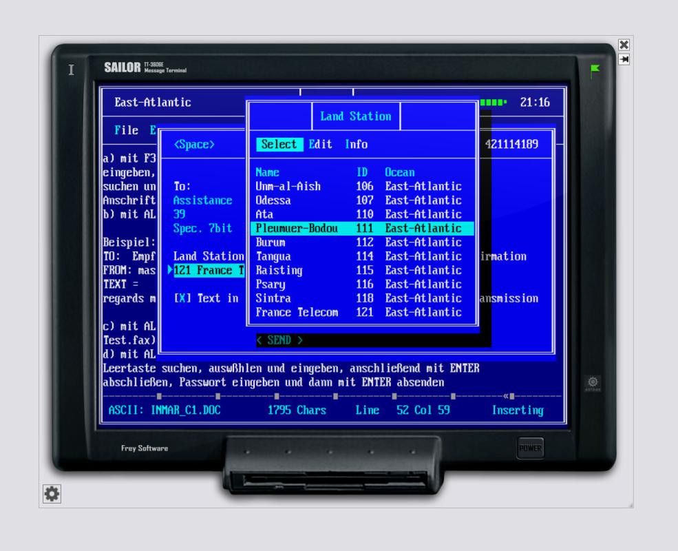 Capsat — Hauptmenü des simulierten Inmarsat-C-Terminals